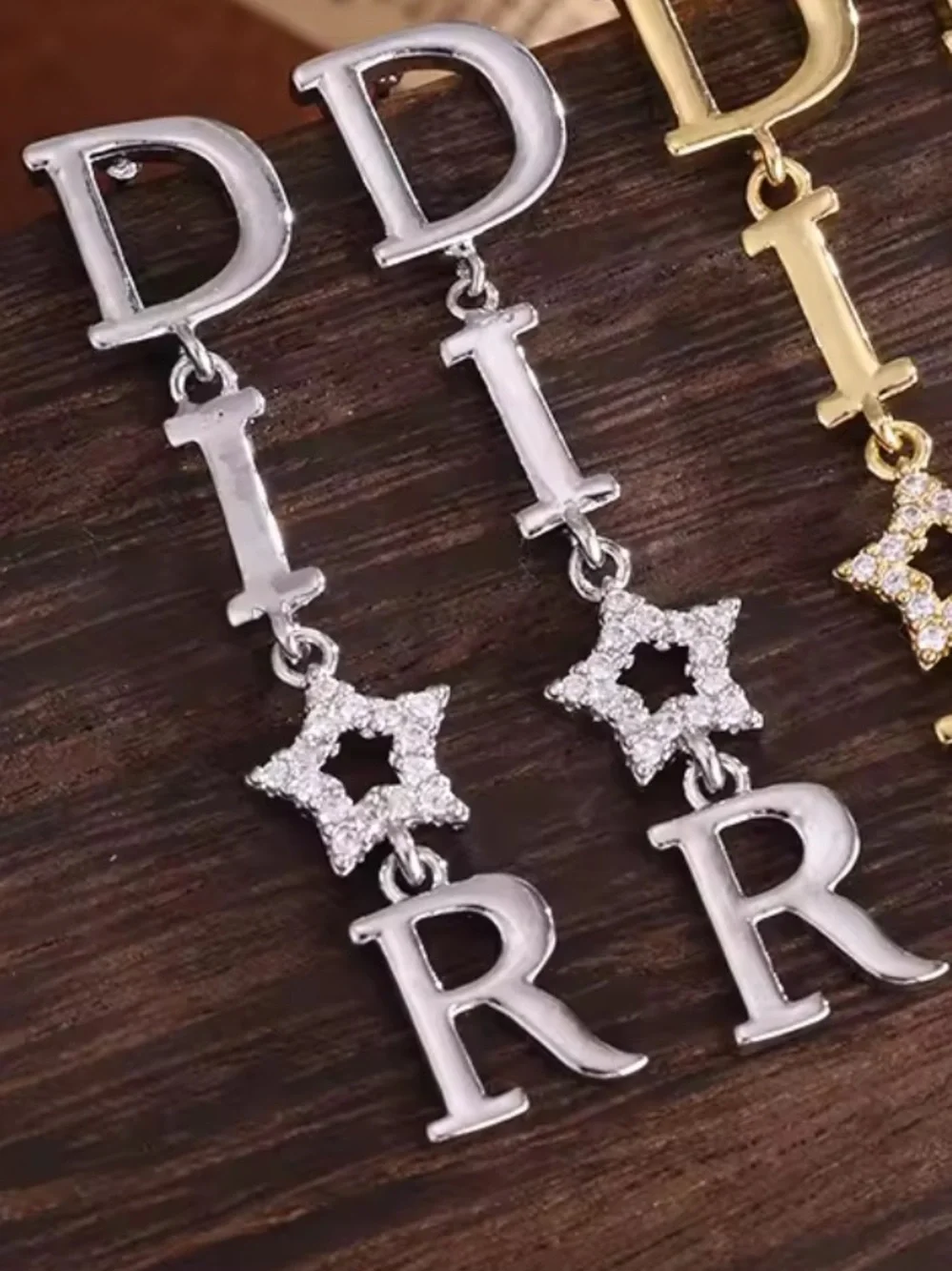 Silver Tone Fashion Drop Earrings with Star Accent - D I ⭐️ R